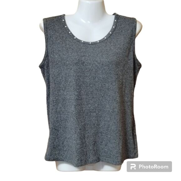Rafaella Silver Stud Gray Knit Tank Sz M Petite - Picture 1 of 6